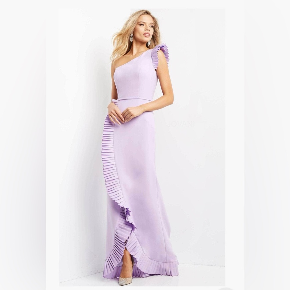 Lilac Gown - Jovani - Pleat-Trimmed Sheath Evening Dress Size 8